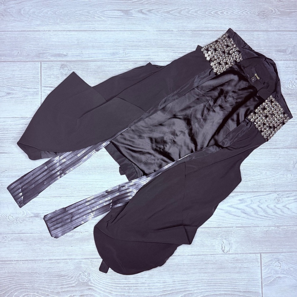 Nwt tango contour black unique sleeveless vest with sequin and rhinestones l